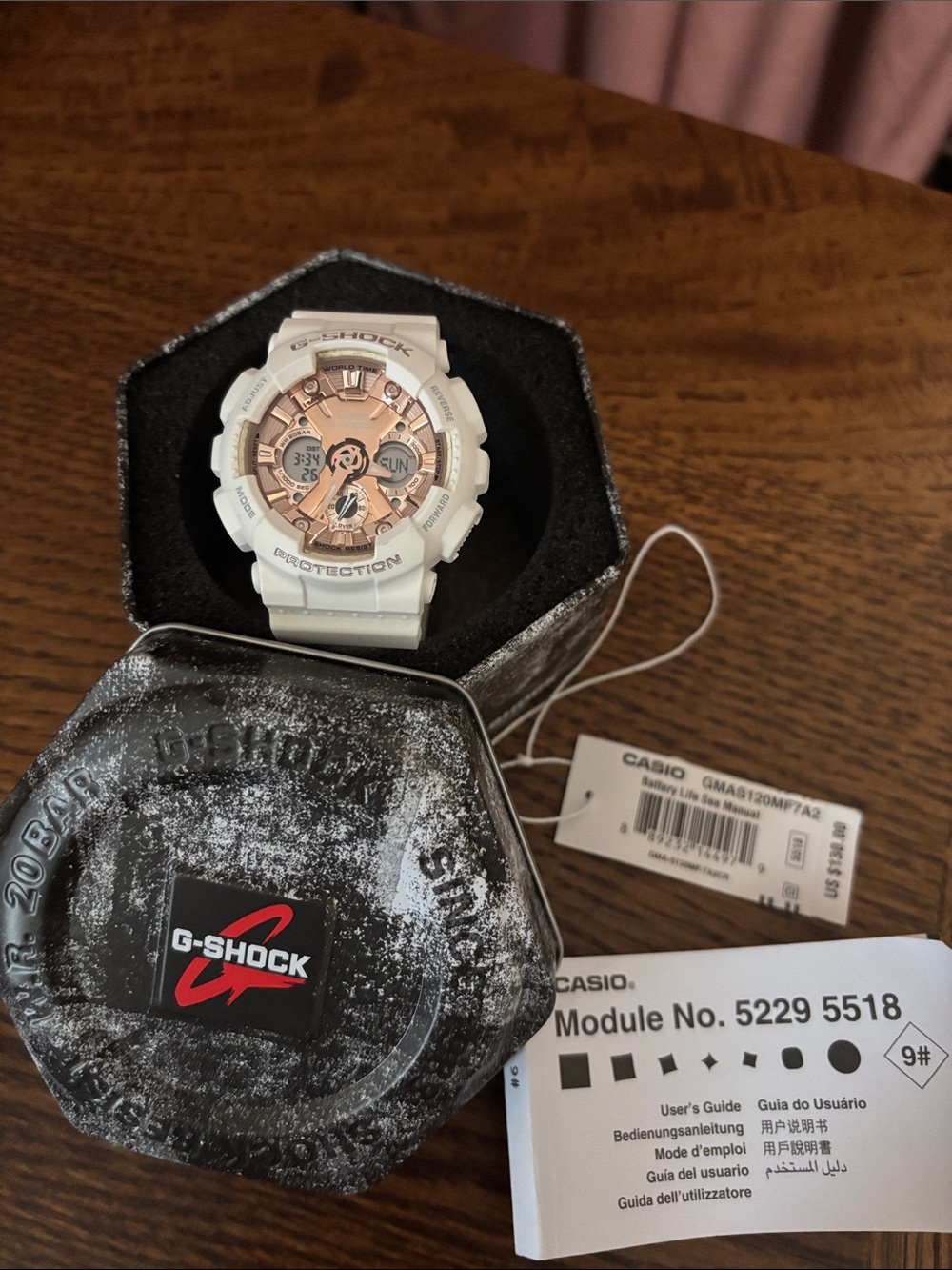 G-Shock White Watch with Rose Gold Dial